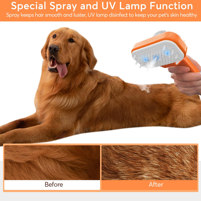 Pet Grooming Comb by DEALGO, Cat Brush, Dog Brush, Humidified & Massaging & Detangling, One-button Remove Hair, Non-Slip Handle, Rechargeable, For Cats & Dogs (Orange, Regular) Orange - BeesActive Australia