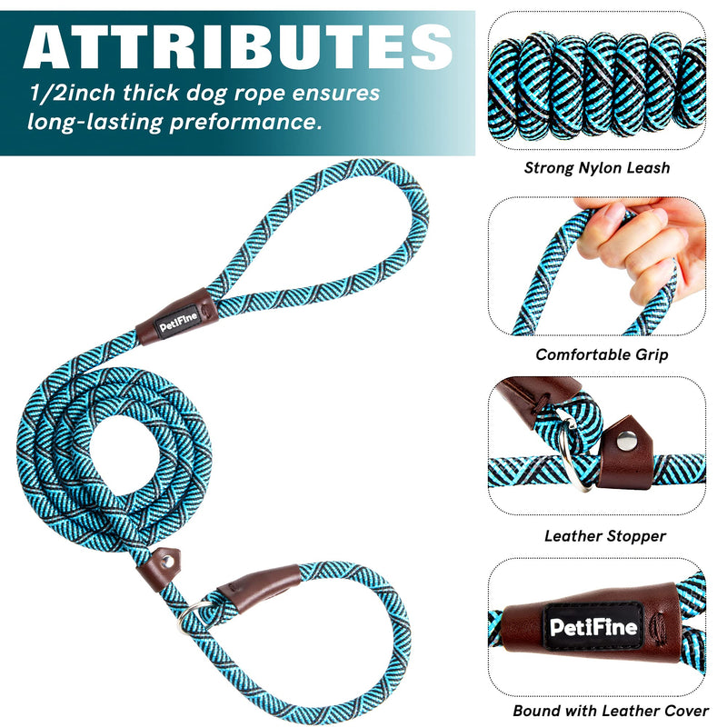 PetiFine Slip Lead Dog Leash,6FT x 1/2" Reflective Durable Dog Training Leash, Heavy Duty Adjustable Nylon Dog Rope Leash Slip Leash for Small Medium Large Dogs (Blue) Blue 1/2" x 6 FT - BeesActive Australia