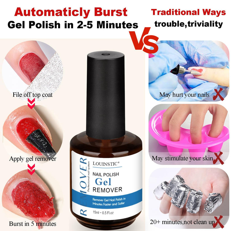2PCs Gel Nail Polish Remover - 30ML,Fast & Easy, with Roller Cuticle Oil, No Need to Wrap and Soak, Remove Gel Polish in 2-5 Minutes at Home, No Damage to Nails, with Cuticle Pusher Tool,Nail File 2PCs Gel Remover & Cuticle Oil & Manicure Tools