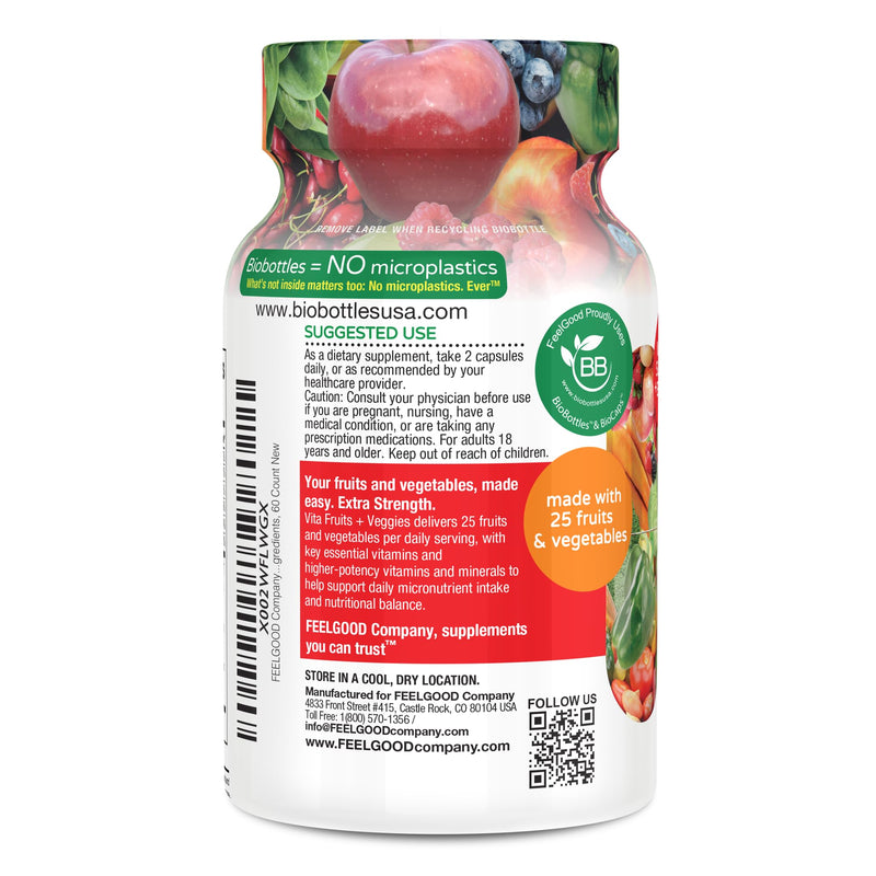 FEEL GOOD Superfoods 1000mg Immune Support Capsules Made with 25 Organic Fruits and Vegetables, Strong Immunity Boosters with Vitamins A, C, D3, and Zinc, 60 Count Vita Extra Strength - 60 Count