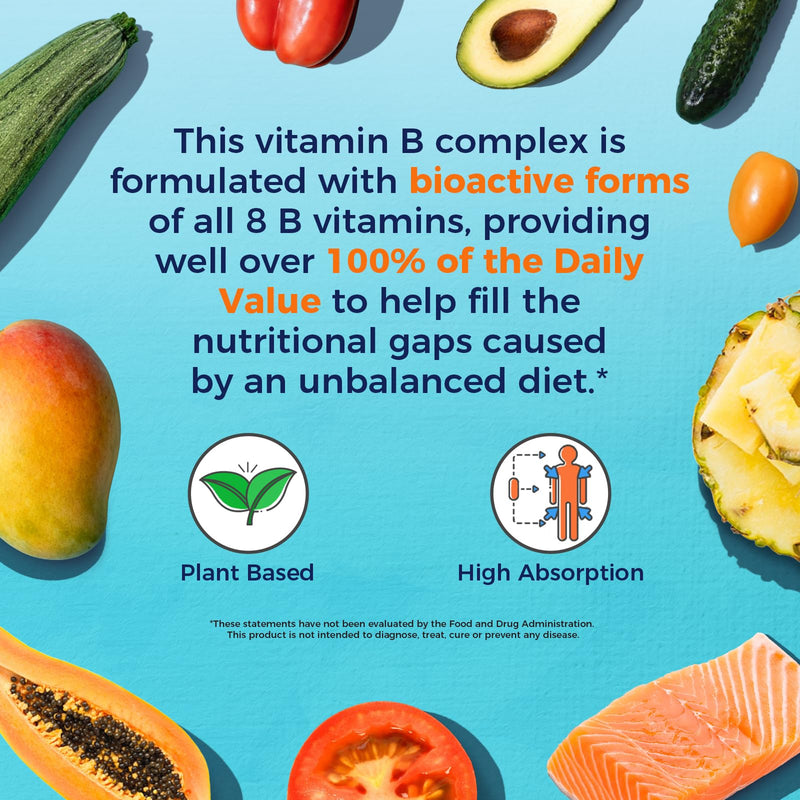 Vitalitown Vitamin B Complex Capsule for Women and Men, Tissue-Ready All 8 B Vitamins, Folic Acid Biotin B1 B2 B3 B6 B12, Healthy Cellular Energy Metabolism & Nervous System Support, 90 Capsules