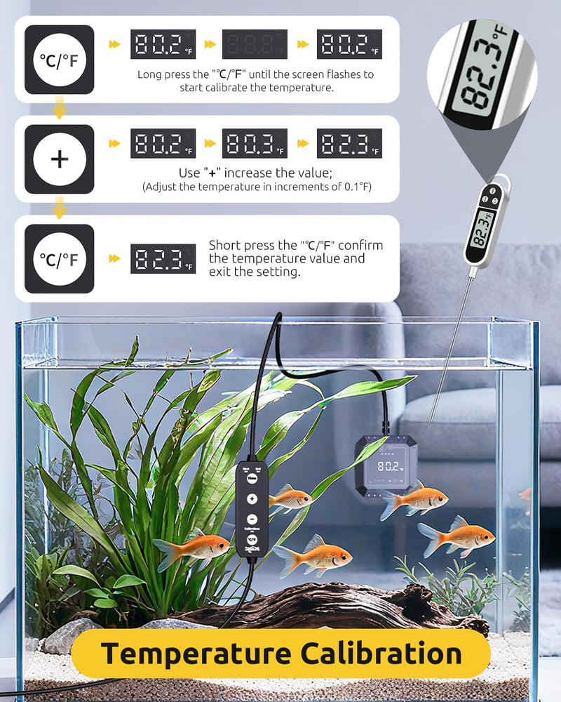 Aquarium Thermometer Submersible, Digital Fish Tank Thermometers with USB for GlassTank, Aquariums Temperature Gauge ±1℉ Accurate, Suitable for Fish, Turtle, Saltwater or Freshwater, 6.56ft Power Cord Grey