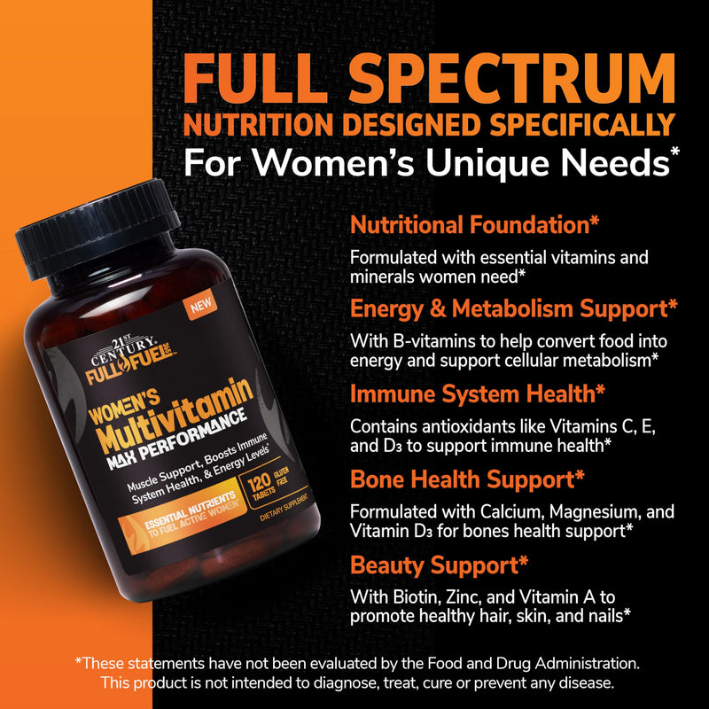 21st Century Full Fuel 365 Active Women's Multivitamin, 120 Tablets, Daily Vitamins and Minerals for Energy, Muscle Support, Immune Health, Gluten Free