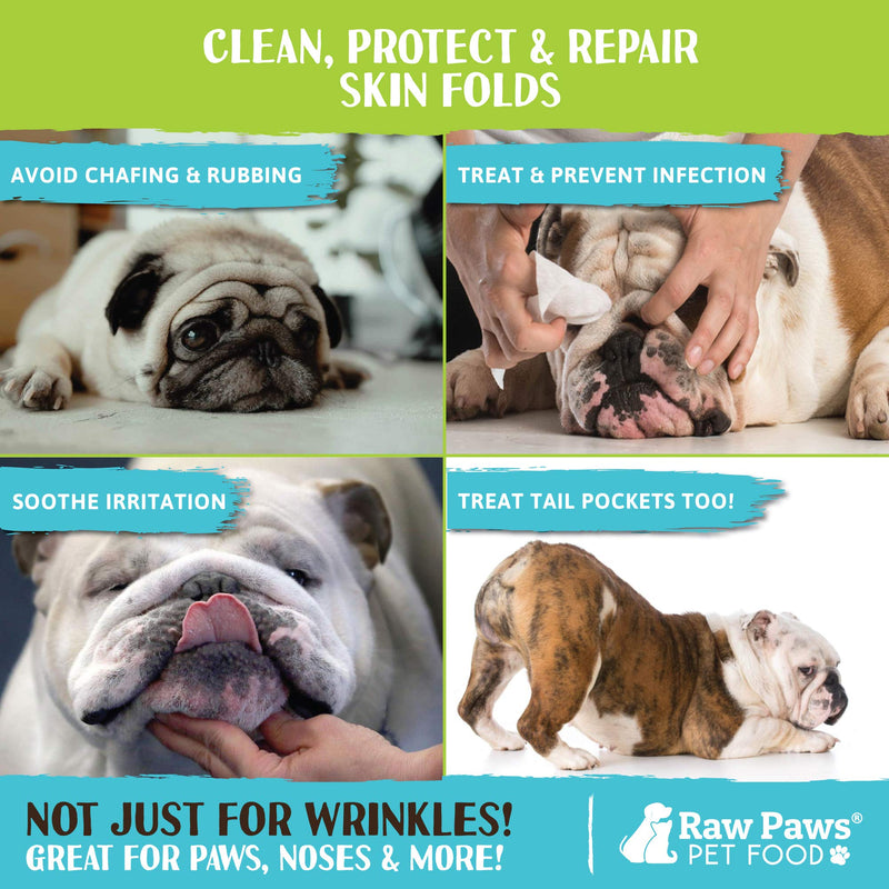 Raw Paws Wrinkle & Skin Balm, 4-oz - Natural Wrinkle Balm for Dogs, Wrinkle Paste for Bulldogs - Dog Wrinkle Cream for Face, Skin Fold Care for Dogs - Dogs Tail Pocket Cleaner, Dog Healing Ointment - PawsPlanet Australia
