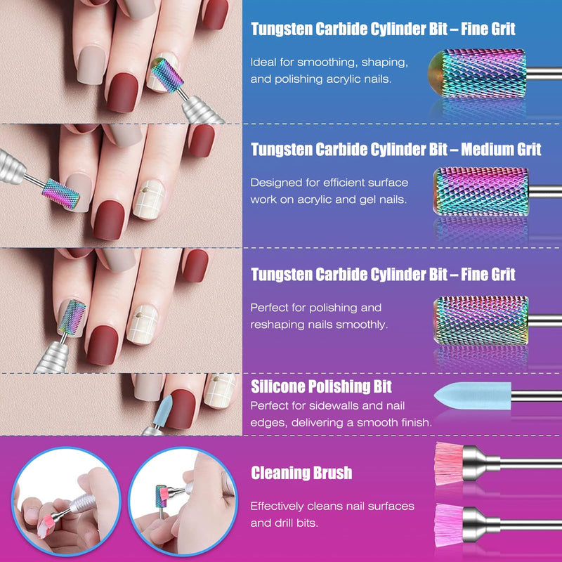 100Pcs Nail Drill Bits Set with Storage Box – 25Pcs Tungsten Carbide & Ceramic & Cuticle Professional Bits + 75Pcs Small Sanding Bands (80/120/180 Grit) Manicure & Pedicure Tools Kit Gift for Women Silver Set