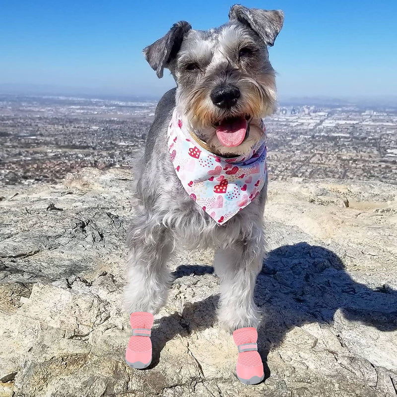 QUMY 4PCS Dog Shoes for Small Dogs, Hot Pavement Summer Puppy Dog Boots & Paw Protectors with Soft Skid-Resistant Rubber Sole, Mesh Breathable Dog Booties for Hardfloors, Walking Running Pink Size 1 0Pink-4PCS size 1: 1.29"x0.98"(L*W) - BeesActive Australia