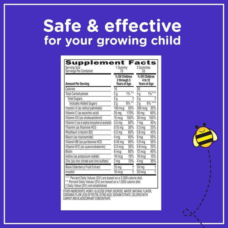 Zarbee's Kids Complete Multivitamin Gummies + Immune Support, 70 ct | For Kids Ages 2+, Children Vitamins Gummy, Vitamin A C D3 E B6 B12, Folic Acid & Total B-complex 70 Count (Pack of 1)