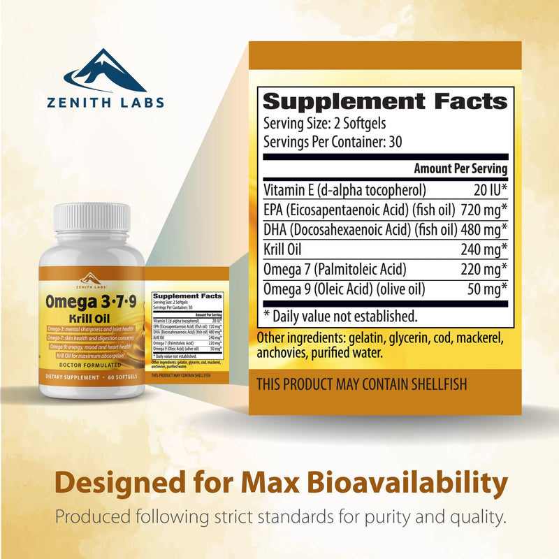 Omega 379 with Krill - Combines EPA, DHA, Omega-7, and Omega-9 - Includes Krill Oil for Max Absorption