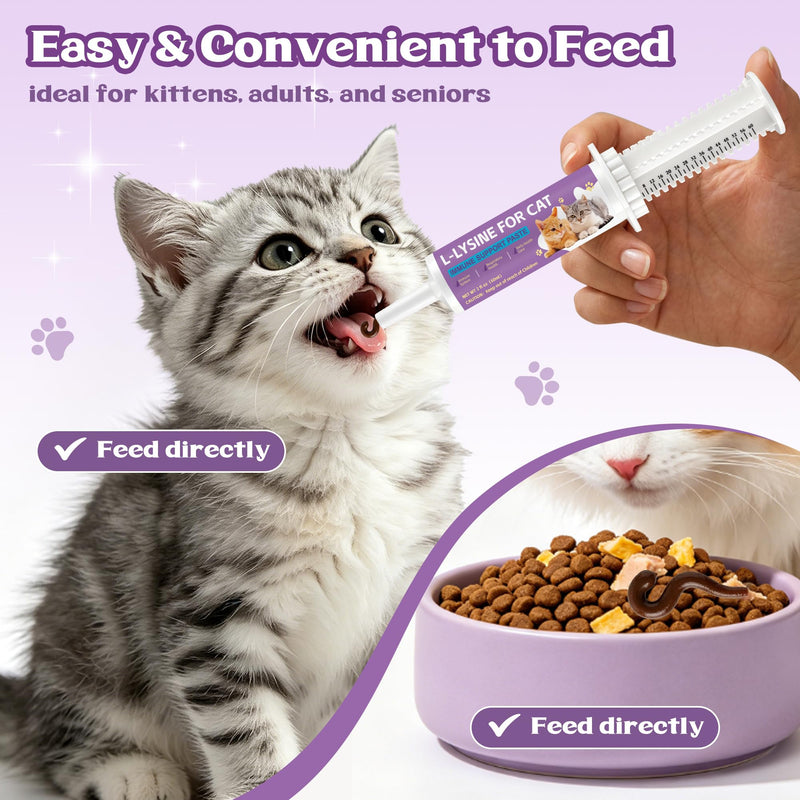 L-Lysine for Cats - Lysine for Cats Supports Immune System, Respiratory & Eye Health - Cat Supplement with Taurine, Omega-3, Vitamins & Herbal Blend - Chicken Flavor Gel, Easy to Feed, 60 ML (2 packs) 2PCS