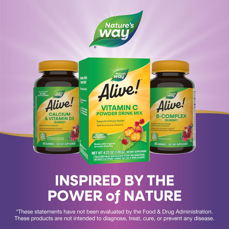 Nature's Way Alive! Vitamin C Powder Drink Mix, Immune Support*, 4.23 Oz | Antioxidant Support & Promotes Collagen Production for Healthy Skin*, Organic, 100% from Acerola Cherry, Zero Sugar, Vegan