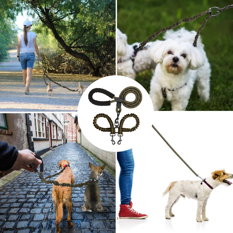 BAOBOTE Double Dog Leash,Dual Dog Leash with Shock Absorbing Bungee Reflective for Two Dogs 360 Swivel No Tangle Dog Leash(Army Green) Army Green - BeesActive Australia