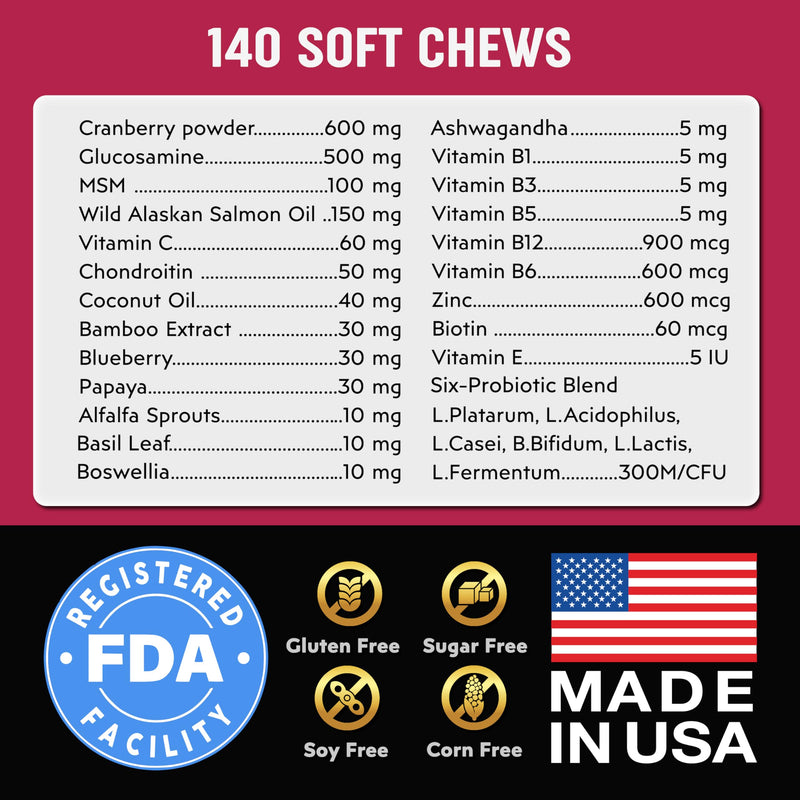 Dog Multivitamins Chewable with Probiotics - Dog Vitamins and Supplements - 140 Treats - Senior & Puppy Multivitamin for Dogs - Hip & Joint Support - Immune Health, Skin, Heart, Digestion, Probiotics
