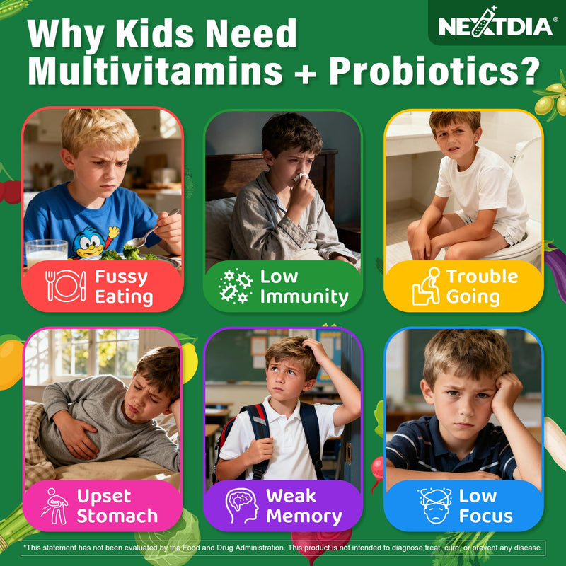 Kids Multivitamin Gummies, 20+ Fruit Veggies Super Greens Gummies for Kids | Superfood Daily Fiber Gummies for Picky Eater w/ Probiotics, Vitamins & Minerals for Growth, Gut, Immune -Sugar Free, 60Cts 60 Count (Pack of 1)