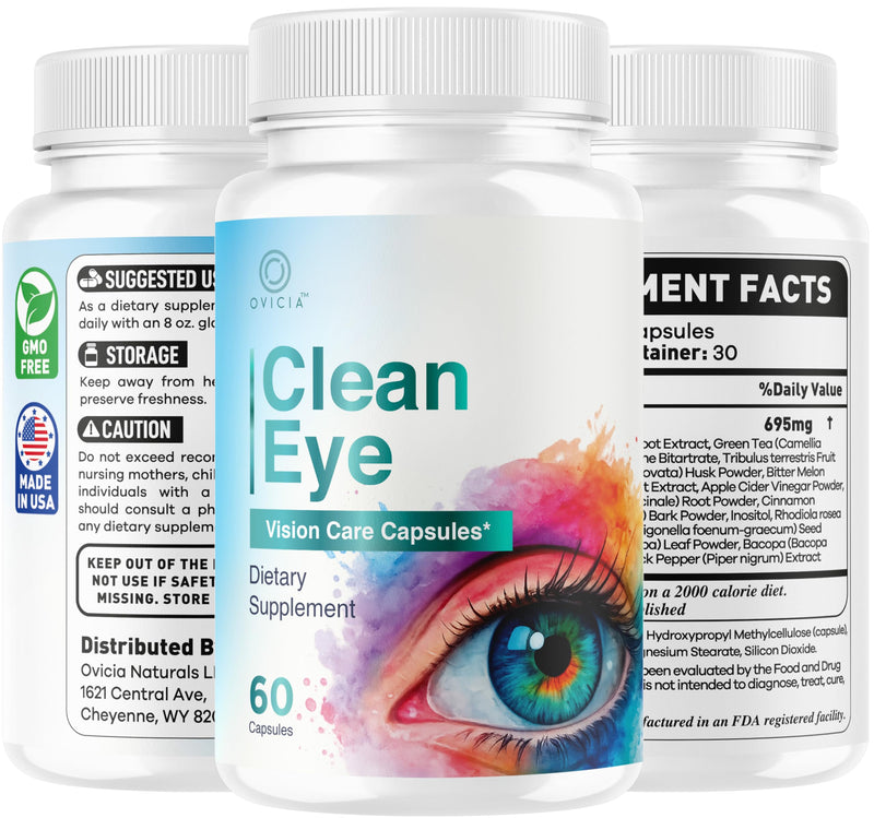 Clean Eye Capsules - Official CleanEye Pills Advanced Premium Formula Support Maximum Strength, All Natural Ingredients Vitamins for Overall Health & Wellness, 60 Capsules for 1 Month