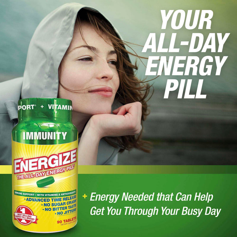 iSatori Energize Immunity Caffeine Pills All Day Energy - 90 Tablets | Vitamin A, B12, C, D, E, Antioxidants, Keto-Friendly, Daily Immune Support, Super Greens, No Jitters, Time-Released