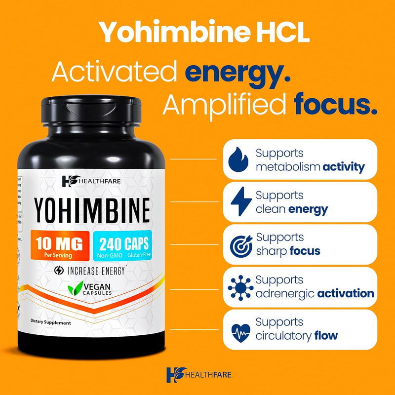 Yohimbine Hcl - 240 Capsules - Yohimbe Supplements for Men & Women - Energy Production, Body Management & Pre-Workout