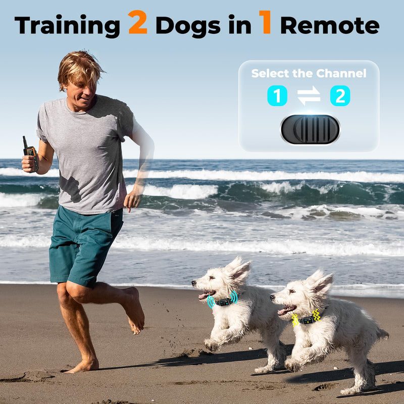 AI Dog Shock Collar 2 Dogs (10-120Lbs) - 3300FT Dog Training Collar with Remote, IPX7 Waterproof Collar with Beep, Vibration, Safe Shock for Large Medium Small Dogs, Keypad Lock and Flashing Light Black - BeesActive Australia
