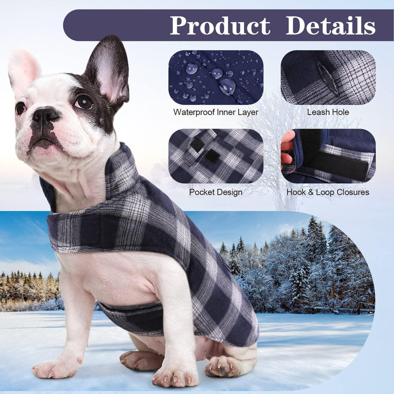 Kuoser Dog Winter Coat, Reversible Dog Jacket, Warm Dog Coat British Style Puppy Cold Weather Coat, Windproof Dog Clothes Dog Vest for Small Medium and Large Dogs Dark Blue L Large (Chest Girth: 20.9-24.4'') Blue Plaid - BeesActive Australia