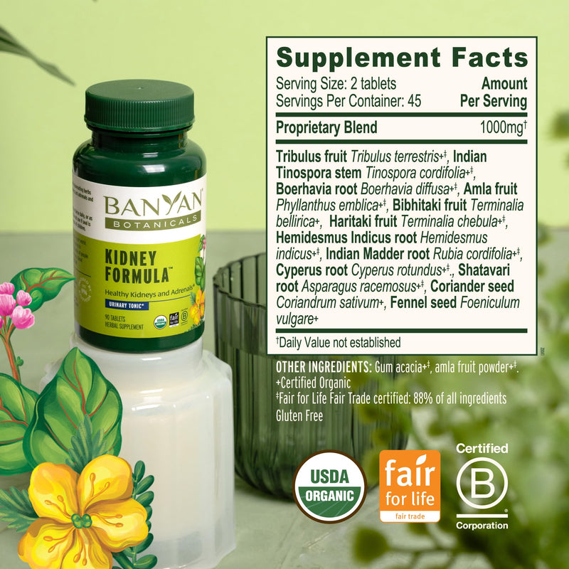 Banyan Botanicals Organic Kidney Formula–Urinary Tract Support & Detox Supplement–Gokshura & Punarnava for Fluid Balance & Systemic Cleansing–Cooling Genitourinary Tonic-90 Tablets-USDA Organic - BeesActive Australia