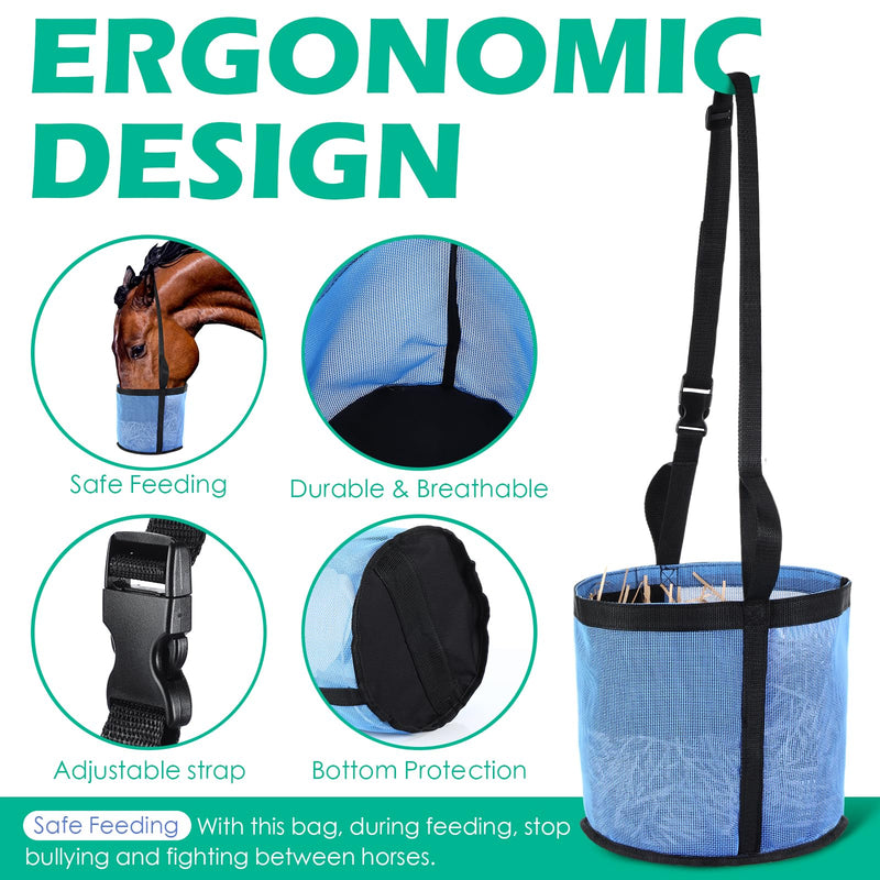 2 Pcs Horse Feed Bag Comfort Breathable Mesh Feed Bucket Heavy Duty Feed Bag with Adjustable Strap and Waterproof Bottom for Horse Feeding Supplies Muzzle Feed Bag, Medium (Blue) Blue - BeesActive Australia