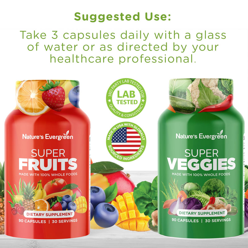 Fruits and Veggies Supplement - Nature Fruits and Vegetables Supplements - Vegan, Non GMO, Soy Free, Superfood Vitamins & Minerals Nutritional Balance - (Total 360 Capsules - Pack of 4) Made in USA 90 Count (Pack of 4)