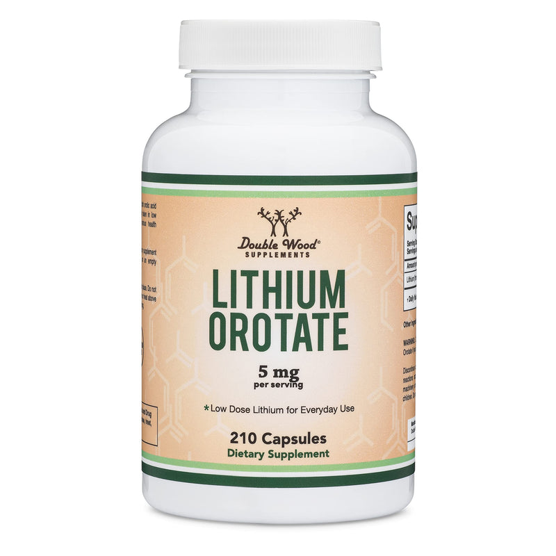 Double Wood Supplements Lithium Orotate 5mg, 210 Capsules (Third Party Tested, Vegan Safe, Non-GMO) for a Calmer Mind, More Balanced Mood, and Better Rest at Night - BeesActive Australia