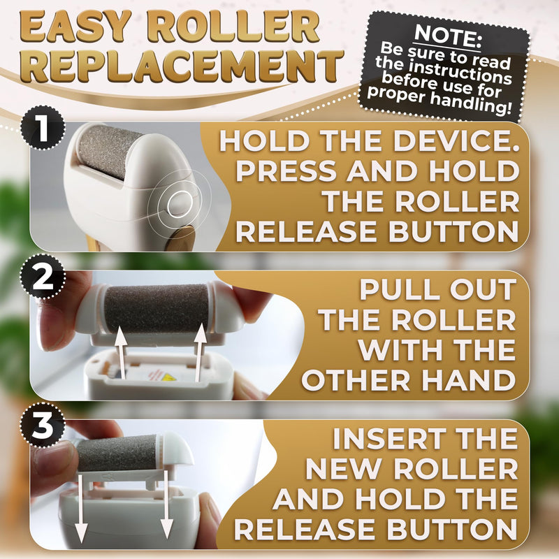Electric Callus Remover for Feet – Electric Foot Filer with 3 Replacement Rollers & 360° Rotating Head – Hard Skin Remover for Feet with Ergonomic Handle for Easy Grip & Control in Home Pedicure Gold Callus Remover - BeesActive Australia