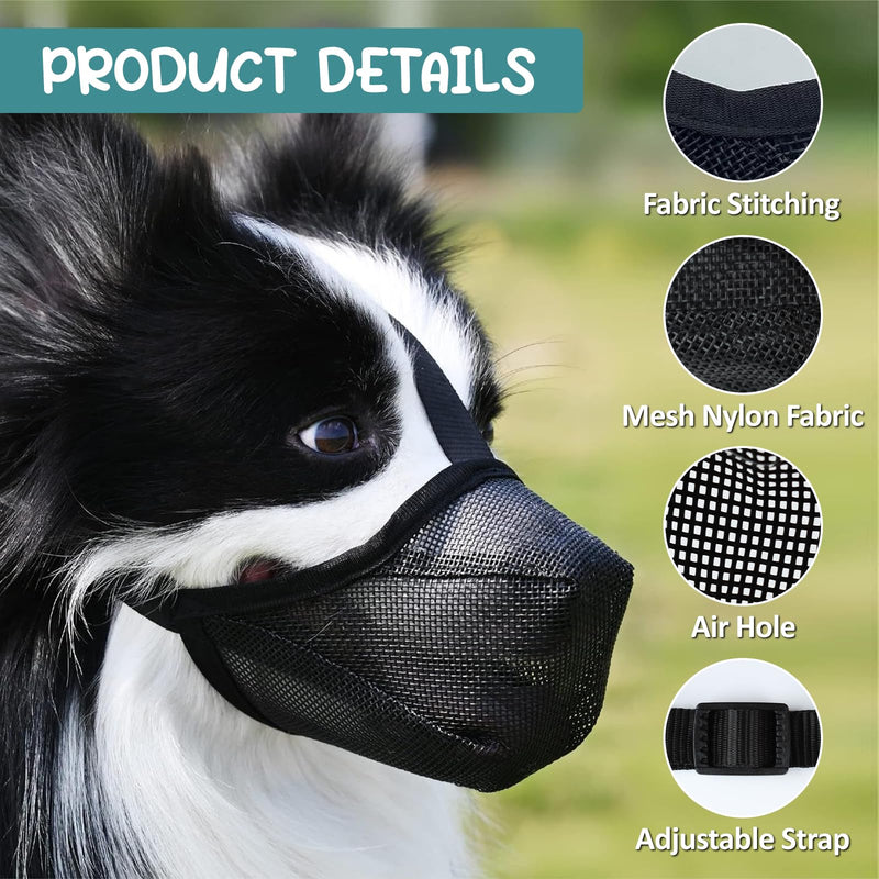 Breathable Mesh Muzzle, XS Muzzle for Pets, Soft Nylon Muzzle, Black Muzzle for Anti Biters, Muzzle with Adjustable Loop, Adjustable Muzzles for Puppies Outdoors - BeesActive Australia