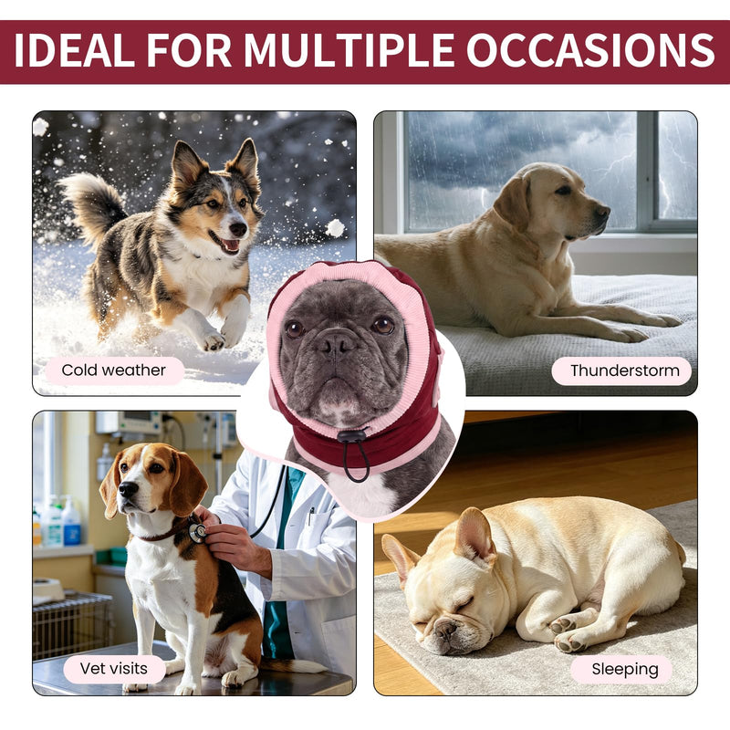 Dog Snood Ear Protection, Calming Anxiety Relief for New Year Firework Thunder Travel, Breathable Elastic Warm Red S Small