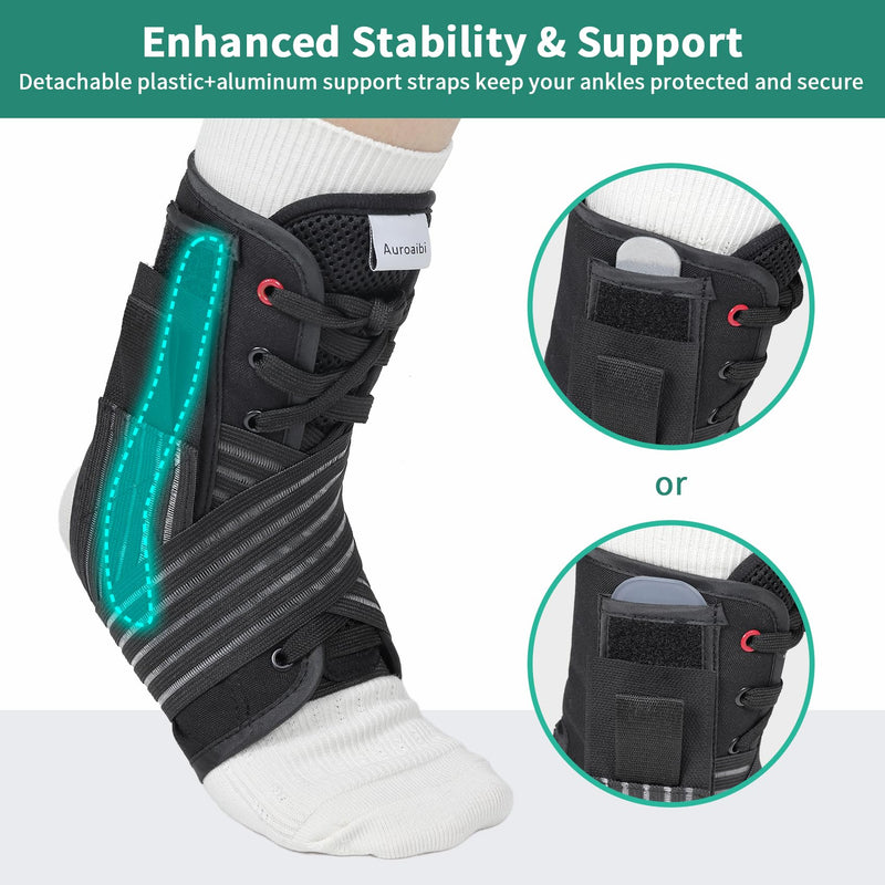 Ankle Brace for Sprained Ankle Lace up Support Brace for Women Men with Side Splints Adjustable Ankles Stabilizer for Injury Recover, Sports, L Black Large