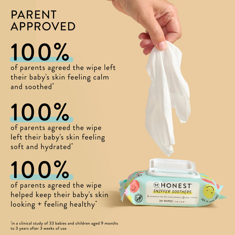 The Honest Company Plant-Based Snot Removing Wipes | Soothing Nose + Face Wipes with Aloe | Hypoallergenic for Sensitive Skin, EWG Verified | Fragrance Free, 60 Count 30 Count (Pack of 2) - BeesActive Australia