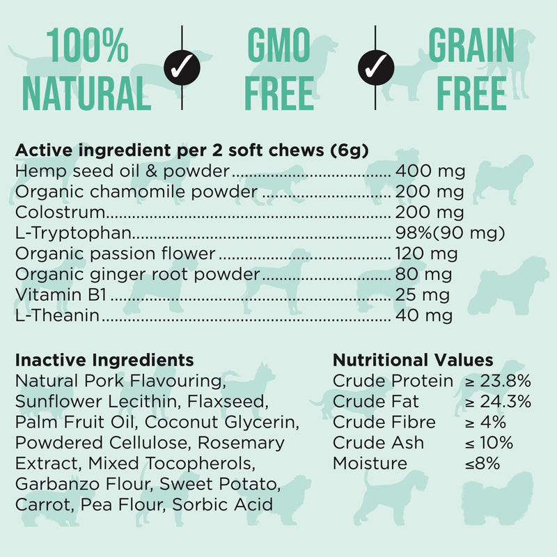 Calming Treats For Dogs - Reduce Stress, Fear, Separation, Barking, Hyperactivity, Reactivity, Aggression, Travel - Calm without Drowsiness dogs