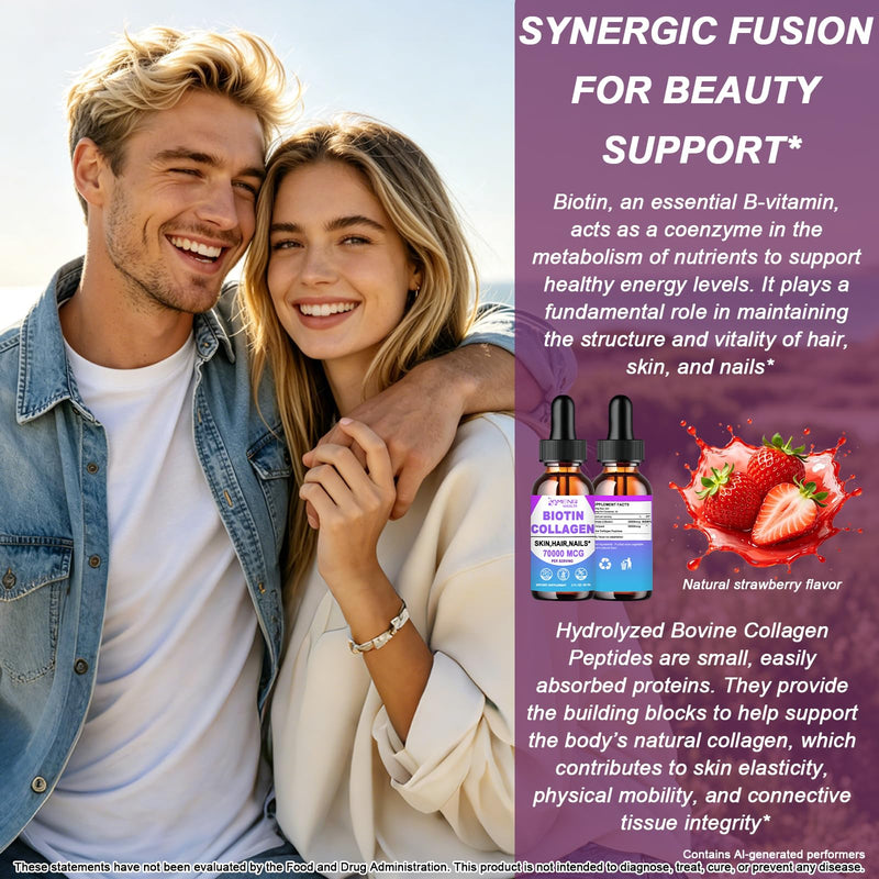Liquid Biotin and Collagen for Women,Hair Growth & Strength Support 2oz | Fast Absorption 20000mcg Biotin and 50000mcg Hydrolyzed Collagen Supplements for Strong Nails & Healthy Skin Support