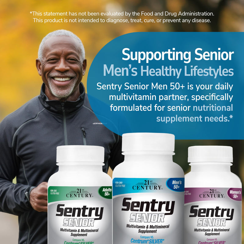 21st Century Sentry Senior Men 50+ Multivitamin Tablets, 100 Count | Complete Daily Multivitamin & Multimineral, Compare VS. Centrum® SILVER Men 50+, Men 50 Plus, Supports Heart 100 Count (Pack of 1)