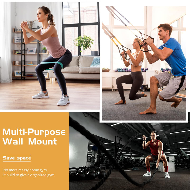 FizLig Gym Equipment Storage Rack - Multi-Purpose Home Gym Organization Storage Wall Mount for Resistance Bands, Jump Ropes, Lifting Belt, Chains, Barbells (16" / 8 Prongs) - BeesActive Australia