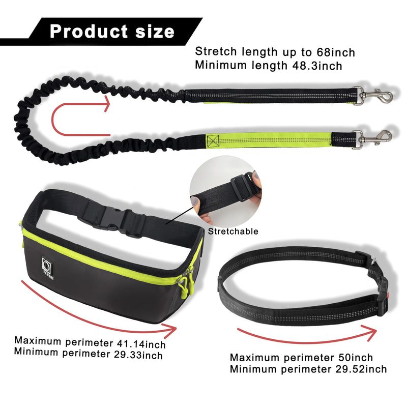 Hands Free Dog Leash with Zipper Pouch,Reflective Dual Handles Retractable Bungee Waist Leash for Small and Medium Dog Walking, Jogging (Black) Black - BeesActive Australia