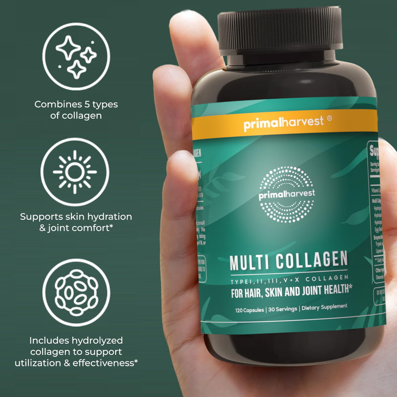 Primal Harvest Multi Collagen - Daily Supplement, Dairy & Gluten Free 240 Count (Pack of 1)