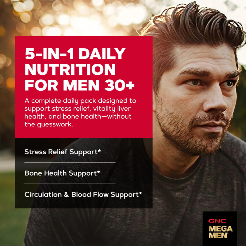 GNC Men's 30+ Vitapak Program, 5-in-1 Multivitamin, 30 Servings | Supports Healthy Bones, Promotes Relaxation with Theanine, Supports Liver Function with Milk Thistle, Antioxidant Support