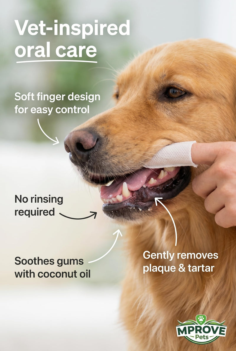 Advanced Pet Dental Finger Wipes for Dogs & Cats – Coconut Oil Formula, No-Rinse Teeth Cleaning Wipes for Plaque, Tartar & Bad Breath – Vet Inspired Oral Care, 50 Count