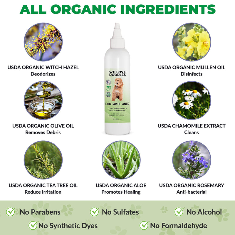 We Love Doodles Organic Dog Ear Cleaner | Ear Wash for Dogs | Made in USA | Natural | Clean Ear Drops | Prevents Infection, Itching & Odor | Puppy Ear Cleanser | Pet Cleaning Ears Solution - BeesActive Australia