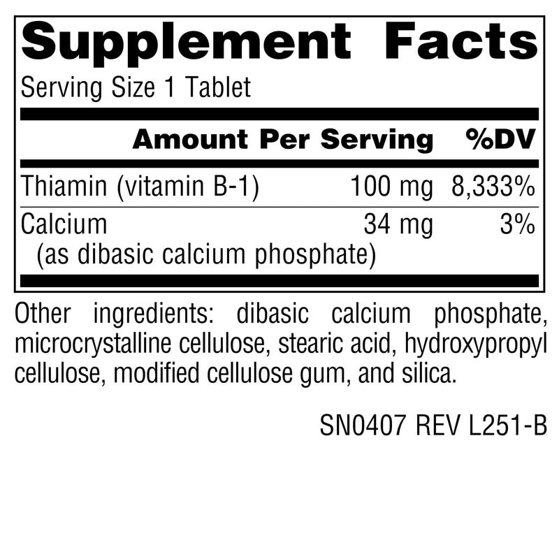 Source Naturals Vitamin B-1, 100 mg - 100 Vegan Tablets | Thiamin | Supports Energy Production* 1 1 Count (Pack of 100)