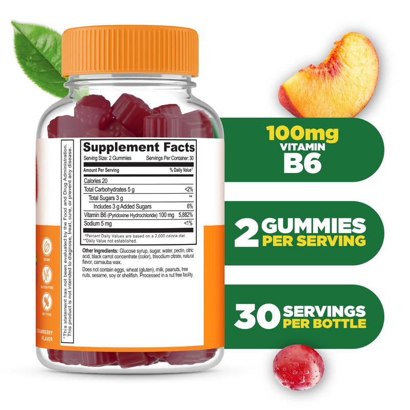 Lifeable Vitamin B6 Gummies | 100mg | Great Tasting VIT B6 Supplement | Vegan B6 Vitamins for Nerve Support Supplement | Vitamin B 6 for Adults, Men, Women | 60 Gummies (Pack of 2) 60 Count (Pack of 2)