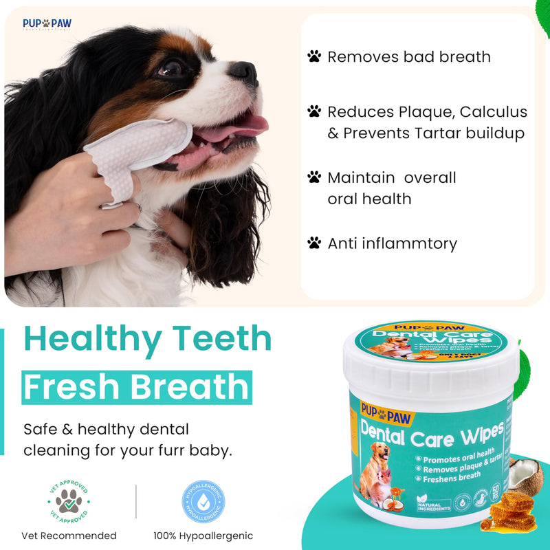Dog Teeth Cleaning Wipes - All Natural Dog Tooth Brushing Kit Replacement & Plaque Remover - Pet Dental Finger Wipes for Dogs & Cats - Freshens Breath, Reduces Tartar & Plaque - 50 Pcs - PawsPlanet Australia
