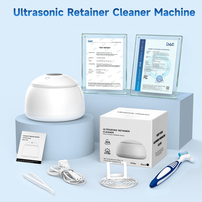 ARAER Ultrasonic retainer cleaner machine, 45kHz denture dome With UV Light,Dental Cleaning POD For Aligners, Mouth Guards, Night Guards, Toothbrush,Jewelry,200ML Capacity white - BeesActive Australia