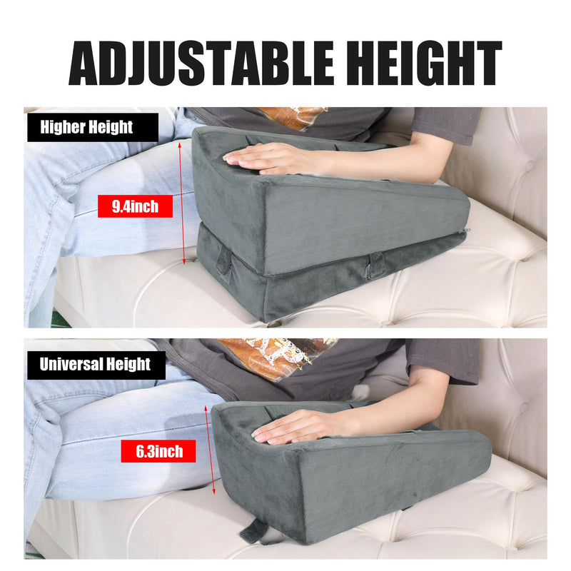 BALAPET 2-in-1 Adjustable Arm Elevation Pillow with Pockets, Ergonomic Wedge Bolster for Post Surgery Support, Recovery Boost Pillow Leg Pain Relieves (Grey) Grey