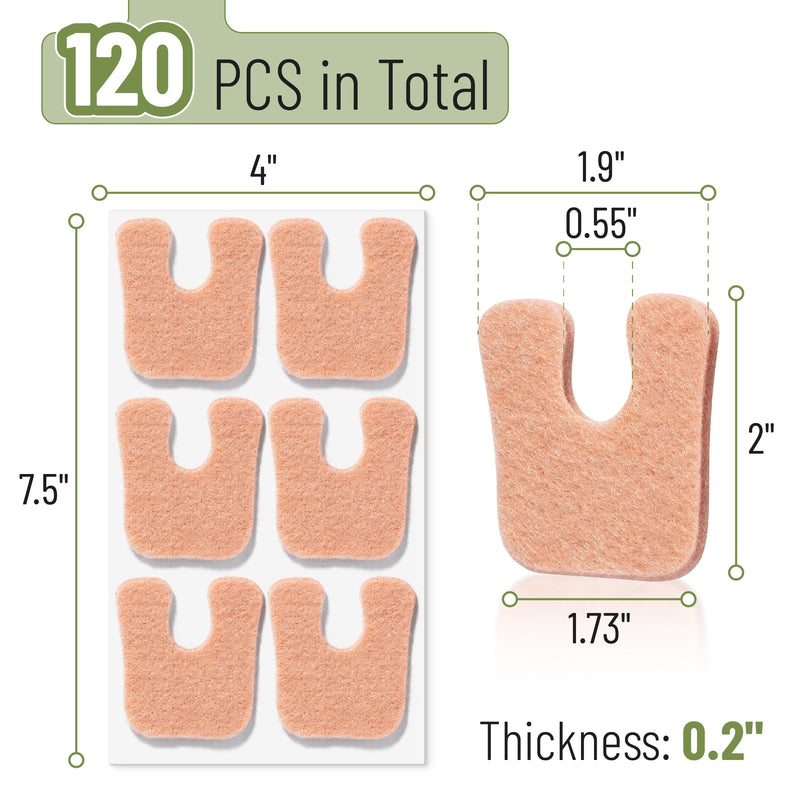 Dr. JK- Felt Callus Cushions for Feet, 120 pcs, 1/5" Thick, Beige, U-Shaped Callus Pads for Bottom of Foot, Adhesive Corn Pads for Feet - BeesActive Australia