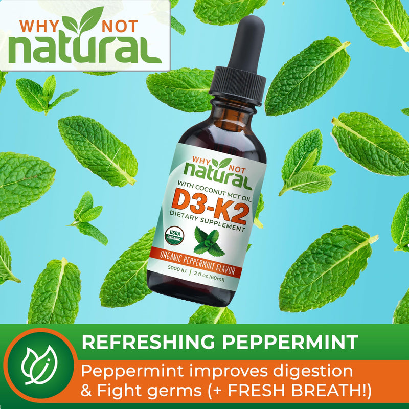 Why Not Natural Organic Vitamin D3 K2 (MK-7) Liquid Drops, 5000 IU of sublingual D3 with Coconut MCT Oil, for Strong Bones and Teeth, Heart and Immune Support - BeesActive Australia