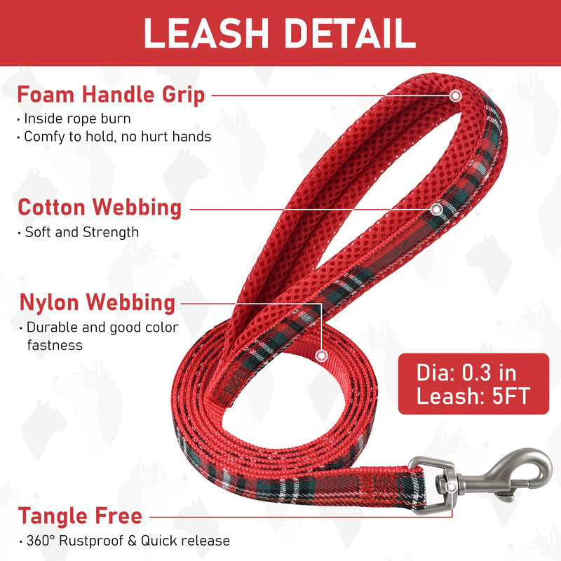GAMUDA Small Dog Harness Collar and Leash Set, Step in No Chock No Pull Soft Mesh Adjustable Dog Vest Harnesses Plaid Reflective for Dogs Puppy Cats Kitten Rabbit (Red, S) Red - BeesActive Australia