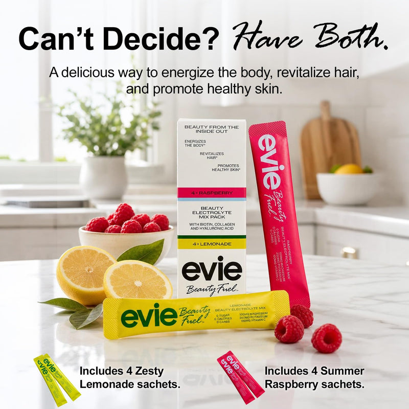 Electrolyte Powder Variety Pack | Collagen, Biotin & Hyaluronic Acid Drink Mix for Glowing Skin, Hair and Nails Raspberry/Lemonade