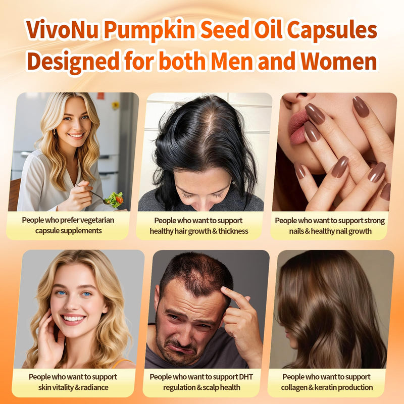 VivoNu Pumpkin Seed Oil with Saw Palmetto Capsules, 300 Count | 33 in 1 Vitamin C D3 B12 E A, Castor, Zinc, Biotin, Iron, Peppermint | Hair Growth & DHT Blocker for Women Men 300count/1bags